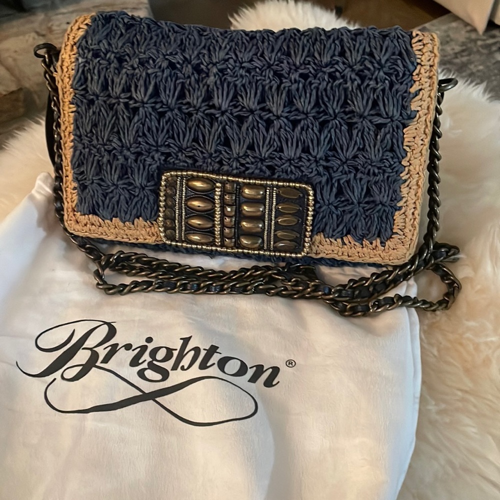 Brighton navy & tan draw bag .